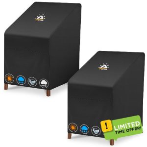 Zettum 2 Pack Garden Chair Covers Waterproof Stacking Chair Cover 600D PU Coating Outdoor Chair Covers Anti-UV Heavy Duty Covers for Lawn Chairs