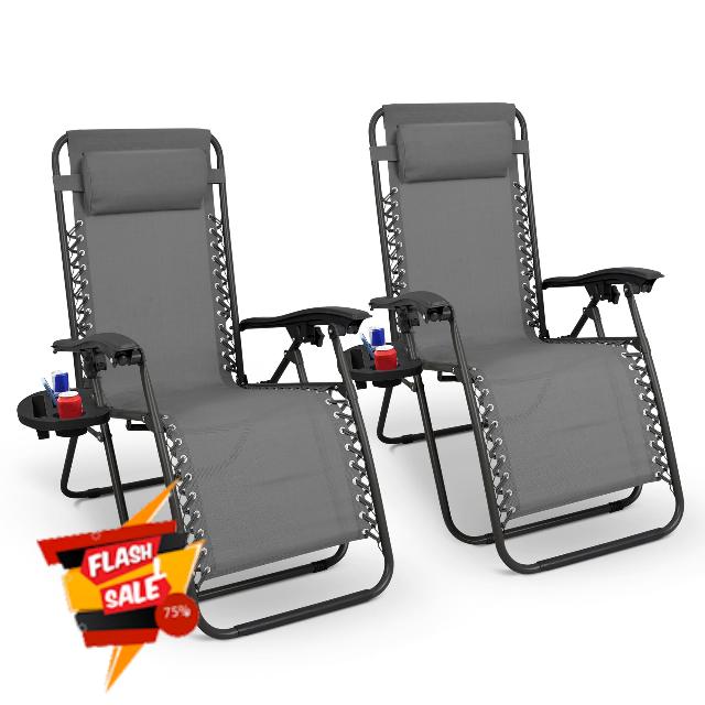 Keplin Gravity Chairs 2 Pack - Adjustable Reclining Zero Gravity Lounger for Garden & Patio - Foldable Lightweight Chairs with Ergonomic Support - Durable Textilene Fabric & Non-Slip Feet-DarkGrey 2pk