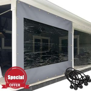 Waterproof Outdoor Clear Tarp Curtain for Pergola Gray 2.8x2.2m Strong Side Panels with Grommets Patio and Porch Cove