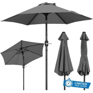 Yaheetech 2.3M Tilting Parasol Umbrella Outdoor Sun Shade with Crank Handle & Metal Ribs for Patio