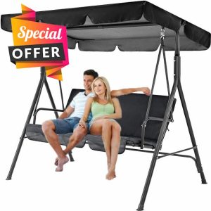 Outdoor Swing Canopy Replacement for 3 Person Patio Swing Chair Adjustable Canopy Comfortable Seats Ideal for Garden Balcony Backyard