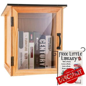 NatldGs Little Library Box Outdoor Kit - A Wooden Library Box and A Library Garden Flag for Sharing Books
