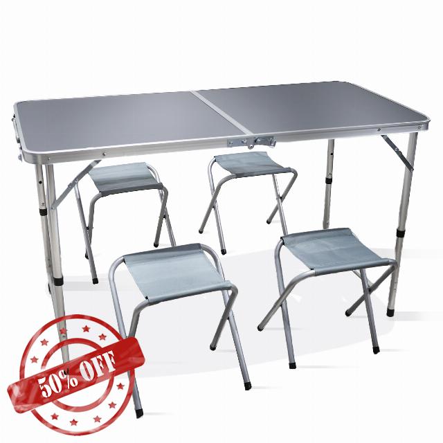 DIVCHI Folding Table With 4 Chairs Multipurpose Heavy Duty Portable Table & Chair Stool Set For Camping BBQ Catering Picnic Indoor Outdoors Garden Parties