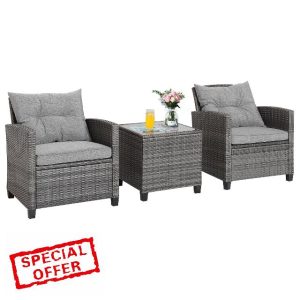 RELAX4LIFE 3 Pieces Outdoor Rattan Bistro Set