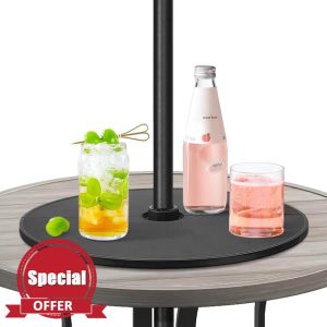 FIRJOY Lazy Susan with Umbrella Hole for Outdoor Patio Table | Patio Umbrella Table Tray - 15.7 inch