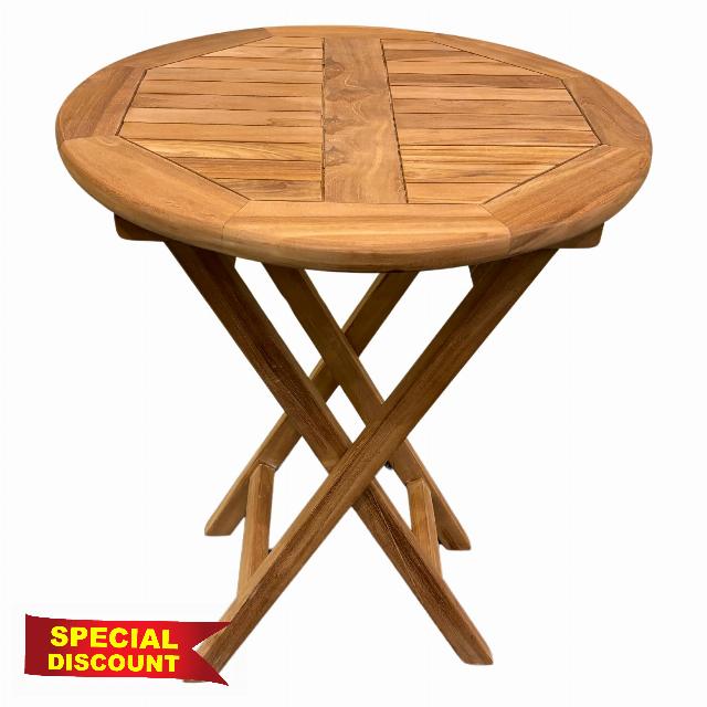BrackenStyle Alma Teak 60cm Round Dining Table with Cross Legs - Wooden Outdoor Patio Garden Table