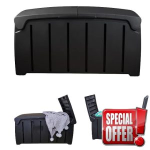 Samuel ALEXANDER Black 300L Large Garden Storage Box – Waterproof Outdoor Plastic Deck Box with Butterfly Lid – Outside Storage Chest for Garden Tools & Shoes