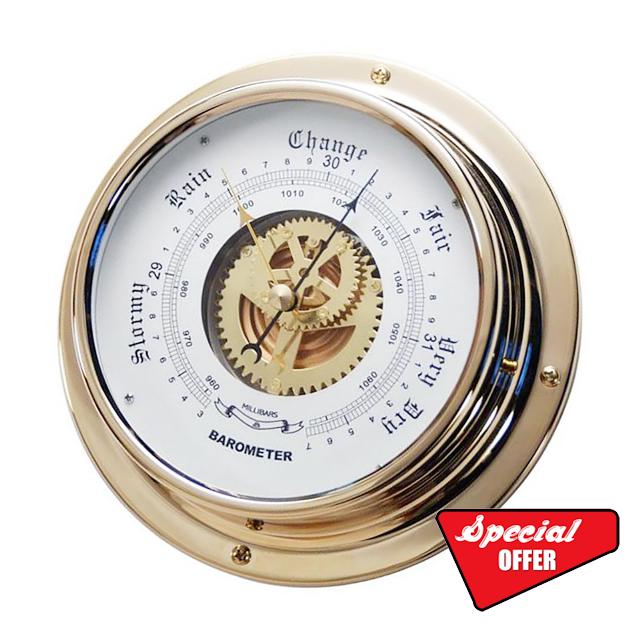 Ousidiman Brass Barometers Marine Weather Stations 180mm Diameter Maritimes Barometers for Yacht Outdoor Weather Instrume