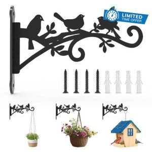 Metal Hanging Plant Bracket with Birdie Pattern 2 Pack – Heavy Duty Plant Hooks for Hanging Flower Baskets,Plants