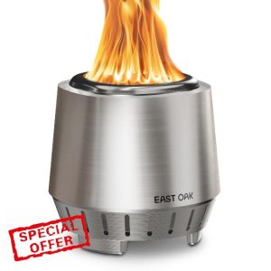 EAST OAK Fuoco Smokeless Tabletop Fire Pit | 3-in-1 Ash Pan | Portable Wood & Pellet Firepit | Stainless Steel | 120% More Efficient Burn | Backyard