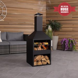 CHARLES BENTLEY Iron And Black Powder Coated Steel 118cm BBQ & Chimenea