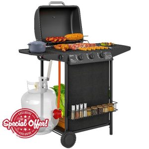 Outsunny 3+1 Burner Gas BBQ Grill
