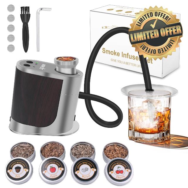 BORUIT Cocktail Smoker Kit Rechargeable-Adjustable Smoking Gun with 3 Settings