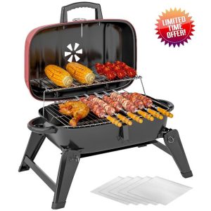 Outsunny Charcoal Barbecue Grill Folding BBQ Grill with 1232 cm² Cooking Area