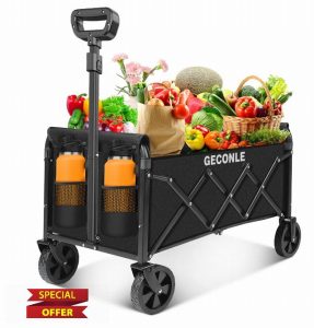 Festival Trolley Folding Trolley Cart with Wheels - Collapsible Foldable Shopping Wagons Carts with Drink Holders for Grocery Outdoor Sports Garden Camping - Patented