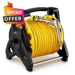 DKIEI Garden Hose Reel with 35M Hosepipe & Adjustable Spray Nozzle Gun