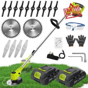 VOERJIA 24V Cordless Telescopic Strimmer - Lightweight Electric Grass Trimmer and Edger with 2x2000mAh Batteries