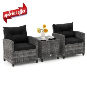 RELAX4LIFE 3 Pieces Outdoor Rattan Bistro Set