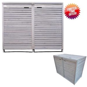 1.35m x 1.14m Large Grey Wooden Outdoor Garden Double Wheelie Bin Store Storage for 2 Bins
