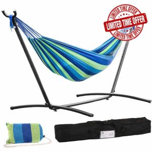 Double Hammock Stands Portable Hammock Stand Heavy Duty Steel Stand for Outdoor Patio or Indoor (Blue)
