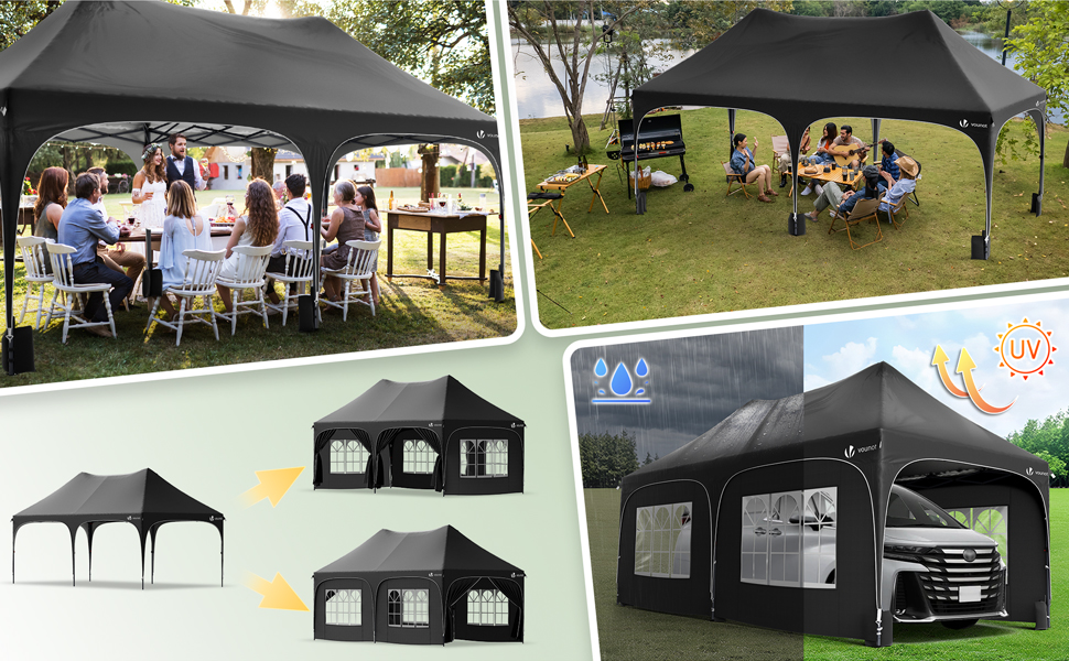 Gazebo with sides 3x6m black