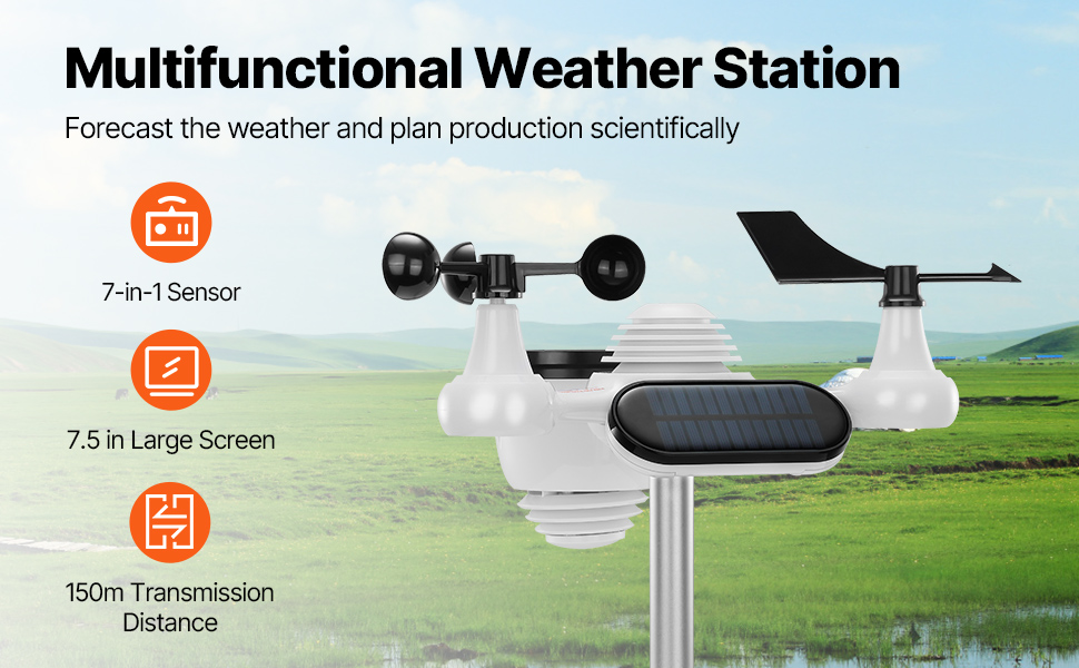 7-in-1 Solar-Powered Wireless Weather Station