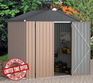 UNIONLINE 6x8ft Metal Shed | Garden Outdoor Storage Sheds | 193x181x196 cm | Lockable Door for Outdoor | Bike Tool Storage for Garden| Waterproof | Backyard