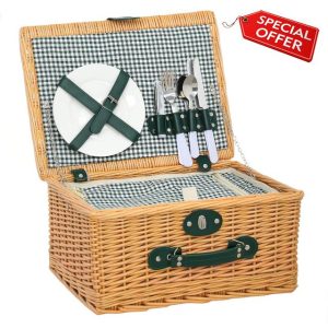 Outsunny Wicker Picnic Basket for 2 Person with Cooler Compartment