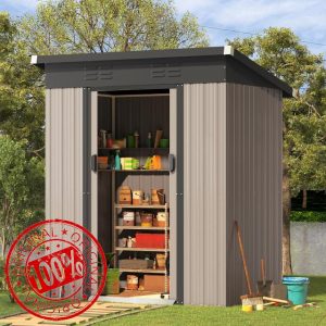 UNIONLINE 5x3ft Outdoor Storage Shed | Small Garden Shed | 164x96x180 cm | Sliding Door| Outside Storage Box Waterproof | Grey