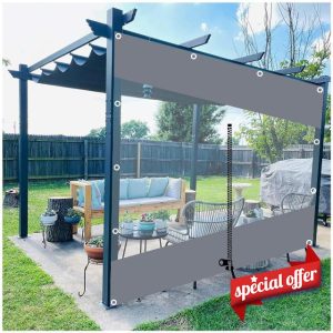 Clear PVC Tarp Curtains 0.3mm Thick for Outdoor Patio Pergola Gazebo Waterproof Transparent Rain Curtains with Zip 8.2x8.2f