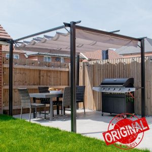 BPS Full Aluminium Garden Pergola | 3x3m Full Aluminium Garden Canopy | Retractable Roof | Outdoor Living | Patio BBQ Cover | Water Resistant Roof | Sun Shade | Black