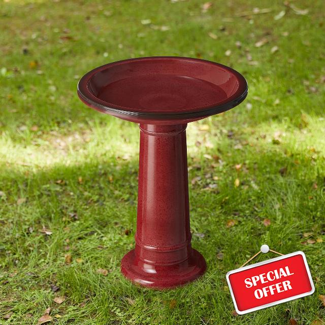 21.5" H Plastic Red Faux Ceramic Bird Bath for Outside