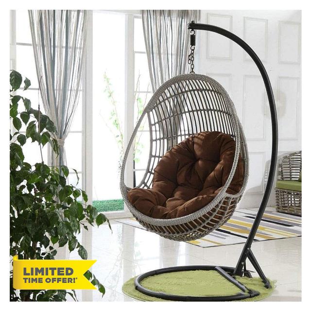 Rattan Swing Chair Cushion - Brown Garden Patio Egg Shaped Chair Cushion for Indoor/Outdoor Furniture Decoration - Hammock Design Pads for Swing Chai