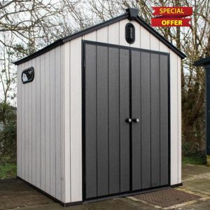 BPS Grand Outdoor Apex Garden Plastic Storage Shed 6 x 6ft Grey | All Weather Resistant | Zero Maintenance | Easy Assembly | Built In Floo