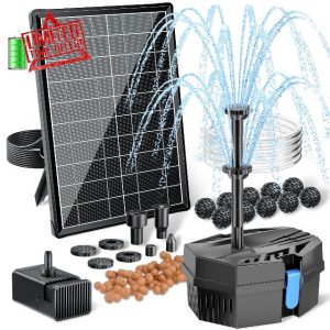 POPOSOAP Solar Fountain Pump with Pond Filter Kit Built-in 3000mAh Battery Backup