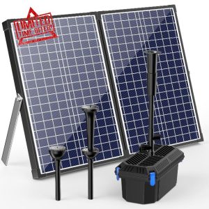 Biling Solar Pond Filter Kit 2500L/H 70W Solar Pond Filtration System with 3 Nozzles Adjustable Valve