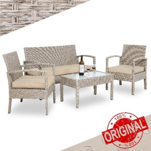 CASARIA® 7pc Weatherproof Polyrattan Garden Furniture Set | Suitable for up to 4 People | Outdoor Patio Seating Group with 2 Armchairs