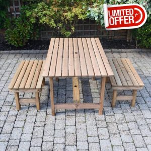 Staffordshire Outbuildings 6FT Curved Edge Garden Table with 2 Forms – Elegant and Spacious