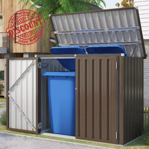UNIONLINE Garden Storage Box| Metal Outdoor Shed with Double Door| Metal Tool Shed| Small Garden Shed | Galvanised Steel Garden Storage Box | 1.3m² 2m³ | Brow