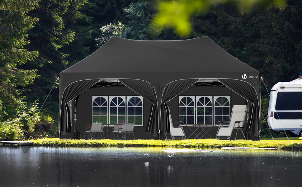 Gazebo with sides 3x6m black