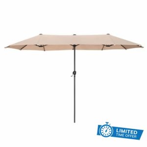 PHI VILLA 2×3.8m Garden Parasol Umbrella for Sun Protection Patio Outdoor Umbrella Waterproof with Crank