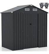 TANGZON 5 x 3FT Metal Garden Shed, Galvanized Steel Outdoor Tool Storage House with Top Sloping D...