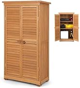 TANGZON Wooden Garden Storage Shed, 82 x 42 x 160cm Outdoor Tool Storage Cabinet with 3 Detachabl...
