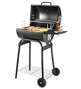 Portable Barbecue Barrel BBQ, Smoker Barbecue Grill | Wooden Carry Handle, Temperature Gauge and ...
