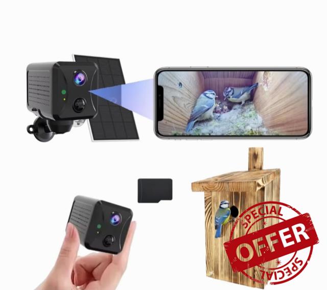Solar Bird Box Camera 32 GB | WiFi HD Nest Cam with Solar Panel