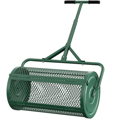 48LPeat Moss Seeding Manure Fertiliser Garden Spreader Roller with U-shaped Handle & Side Clasps