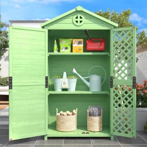 Wood Garden Storage Tool House with Ventilation Slots