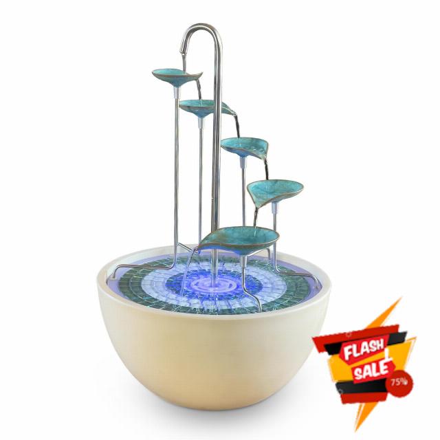 HYDRIA Large 45cm Verdigris Leaf Cascade Indoor Outdoor Water Feature