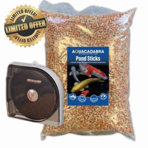 Aquacadabra 2Kg Fish Food Floating Sticks & P21 Automatic Pond Fish Feeder Bundle Ki