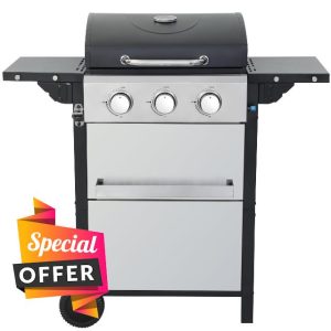 Woodland Grill 3-Burner Gas BBQ with Built-In Thermometer - Stainless Steel Outdoor Barbecue Grill